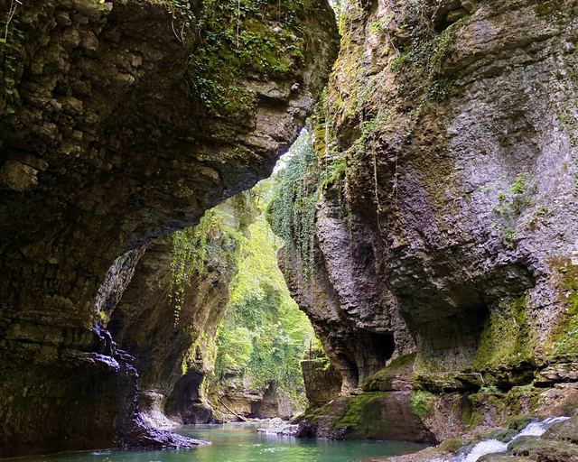 The narrow Martvili Canyon with green walls